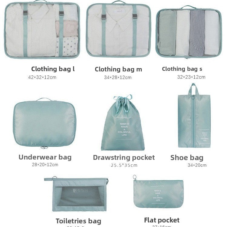 8-Piece Travel Storage Bag Set for Clothing and Cosmetics